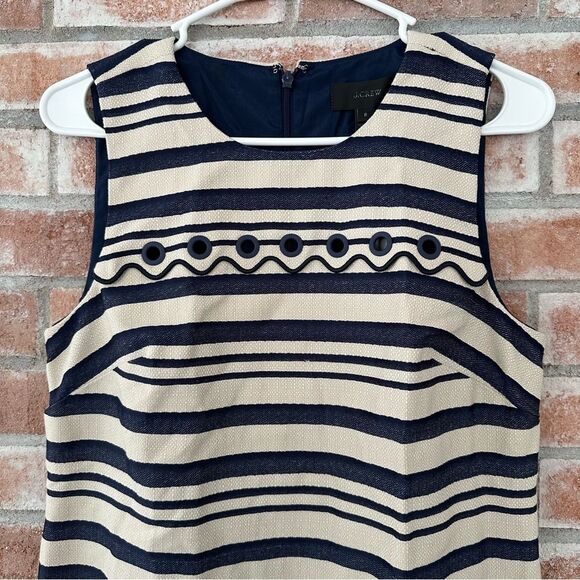 J. Crew Shift Dress Cream Navy Striped Woven Scalloped NEW Women’s 6 - Picture 3 of 9